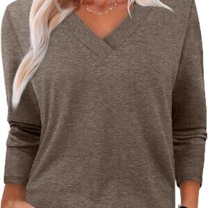 Chic Loose Fit Long Sleeve V-Neck Tunic Tops for Women - Seasonal Essential 2025